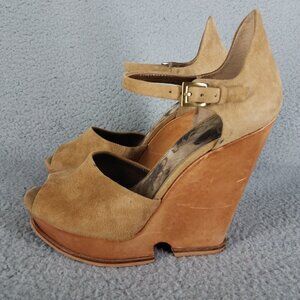 Sam Edelman Javi Wedge Sandals Women's 8 Suede Tan 5" Heel Pump Summer Party